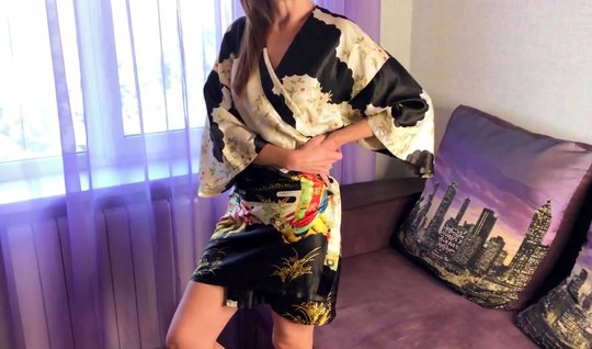 Mom in a robe exposes her juicy pussy for homemade porn with her lover