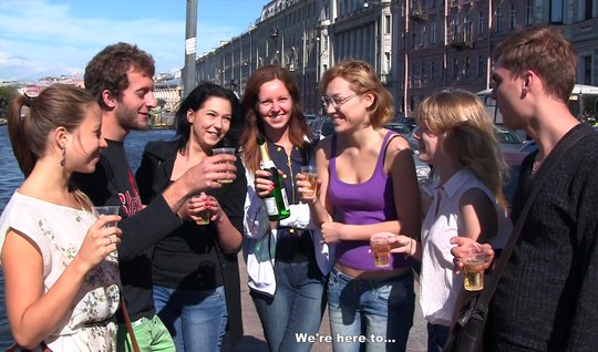 Crowd of Russians in the living room organized a real orgy with an orgasm in the finale